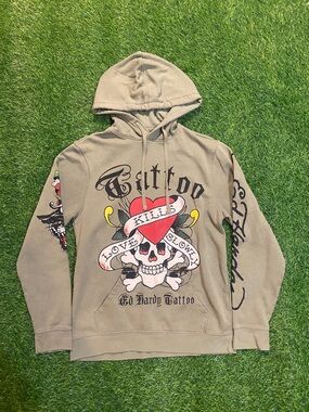 Don Ed Hardy Tattoo pullover hoodie size small